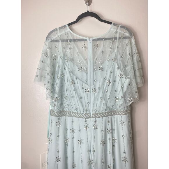 NWT MAC DUGGAL DRESS 14 BLUE V NECK EMBELLISHED FLUTTER SLEEVE A LINE GOWN 9223 - Picture 8 of 15